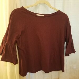 Plum/Maroon Cropped Blouse with Ruffled Sleeves Spring Refresh Valentines Day